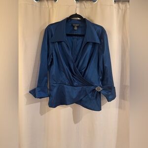 Cachet Elegant Blue Satin Blouse